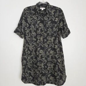 JOE FRESH Linen Blend Black & Sage Palm Print Short Sleeve Shirt Dress - Size XL